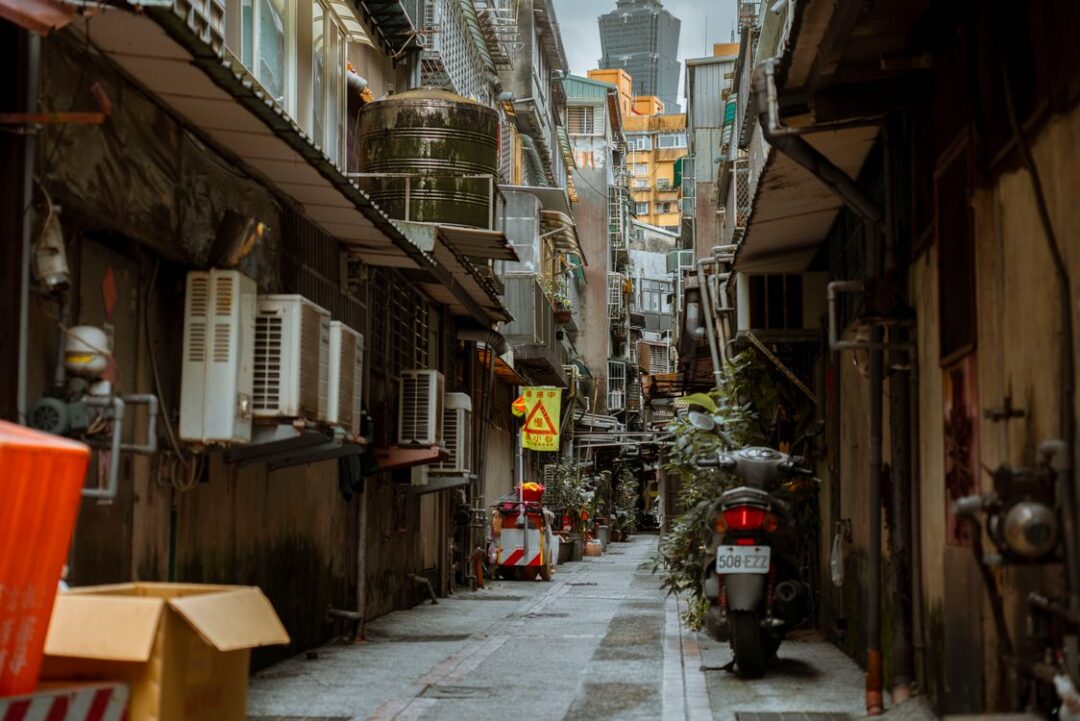 Dense urban street scene